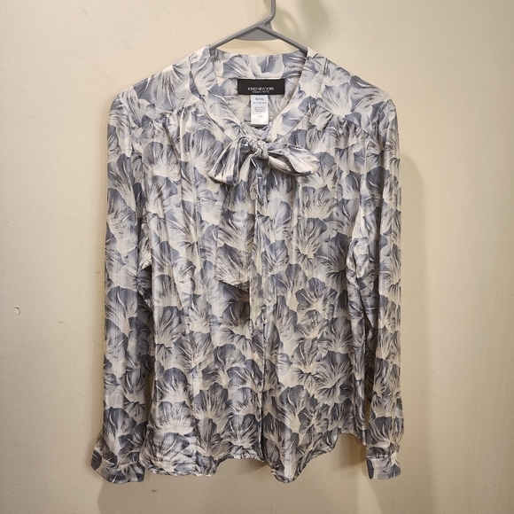 JONES NEW YORK women's 100% Silk long Sleeves satin gray Blouse 14P - Picture 6 of 9